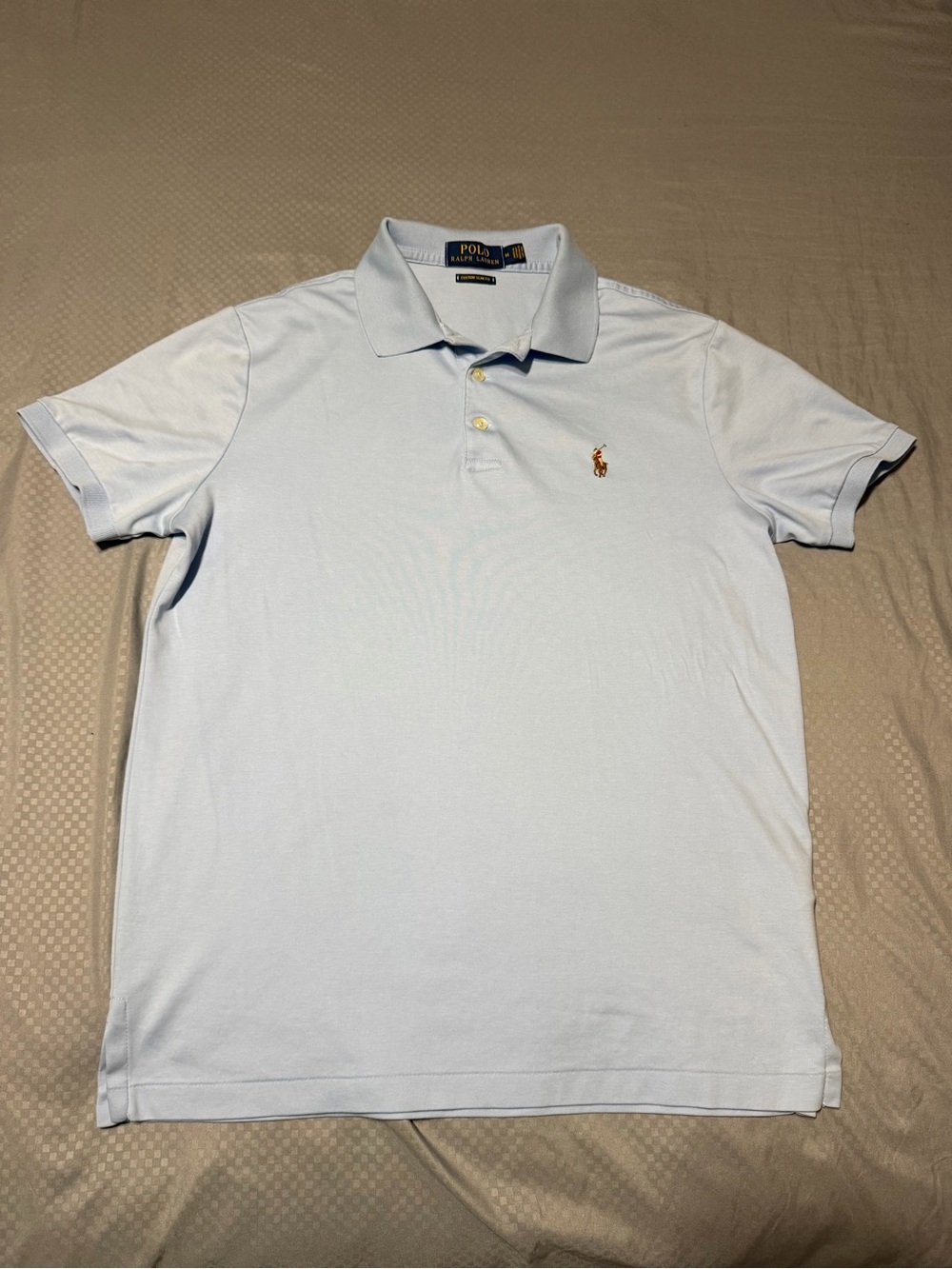 Size M -Polo Ralph Lauren Custom Slim Fit Polo Shirt Light Blue Short Sleeve